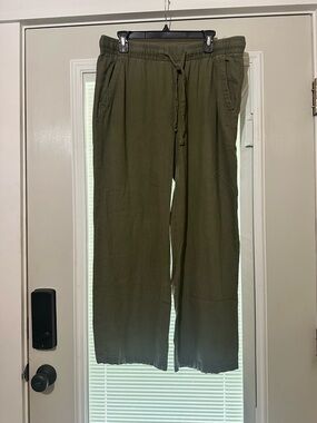 Relaxed Linen Drawstring Pants - Olive Green